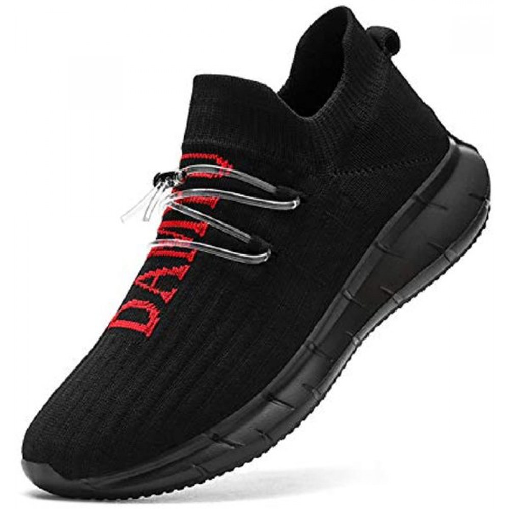 Men's Trail Running Tennis Shoes Slip On Athletic Non-slip Gym Sneakers Wide Fashion Jogging Breathable Sport Shoes Black